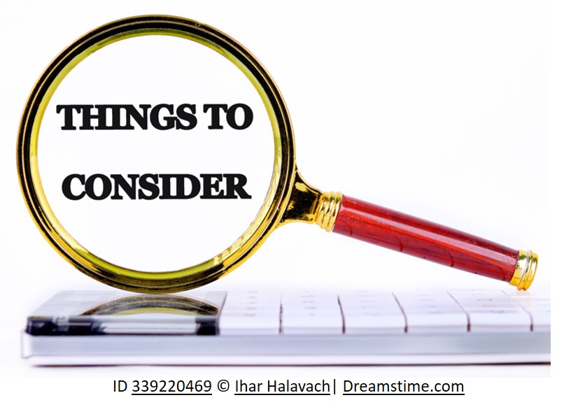 Magnifying glass with the words Things to Consider in the middle.